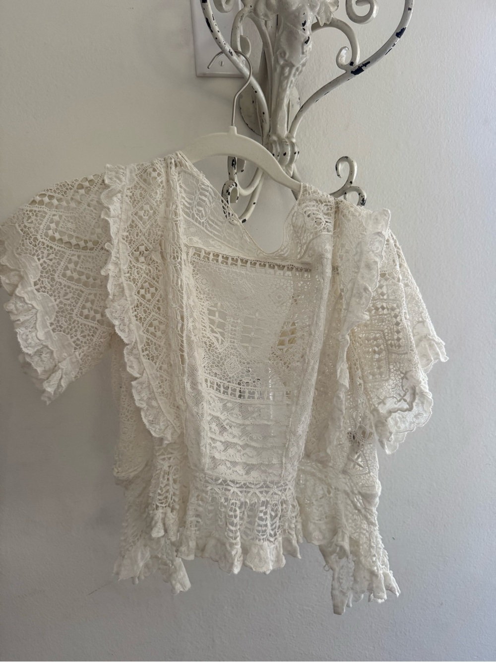 Doen heirloom hand made cream Crochet Lace top Victorian Edwardian